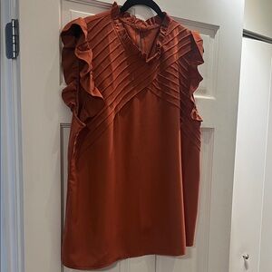 SHEIN Rust Pleated Ruffle Blouse